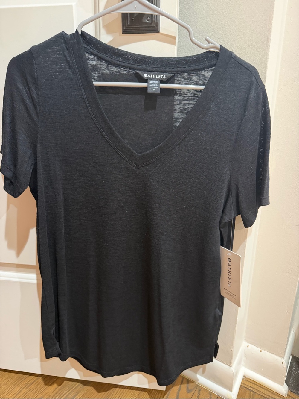 Athleta Black V-Neck Short Sleeve Tee